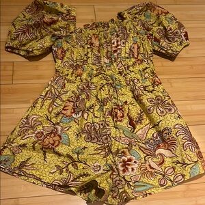 Ulla Johnson Yellow Floral Puff Sleeve Romper